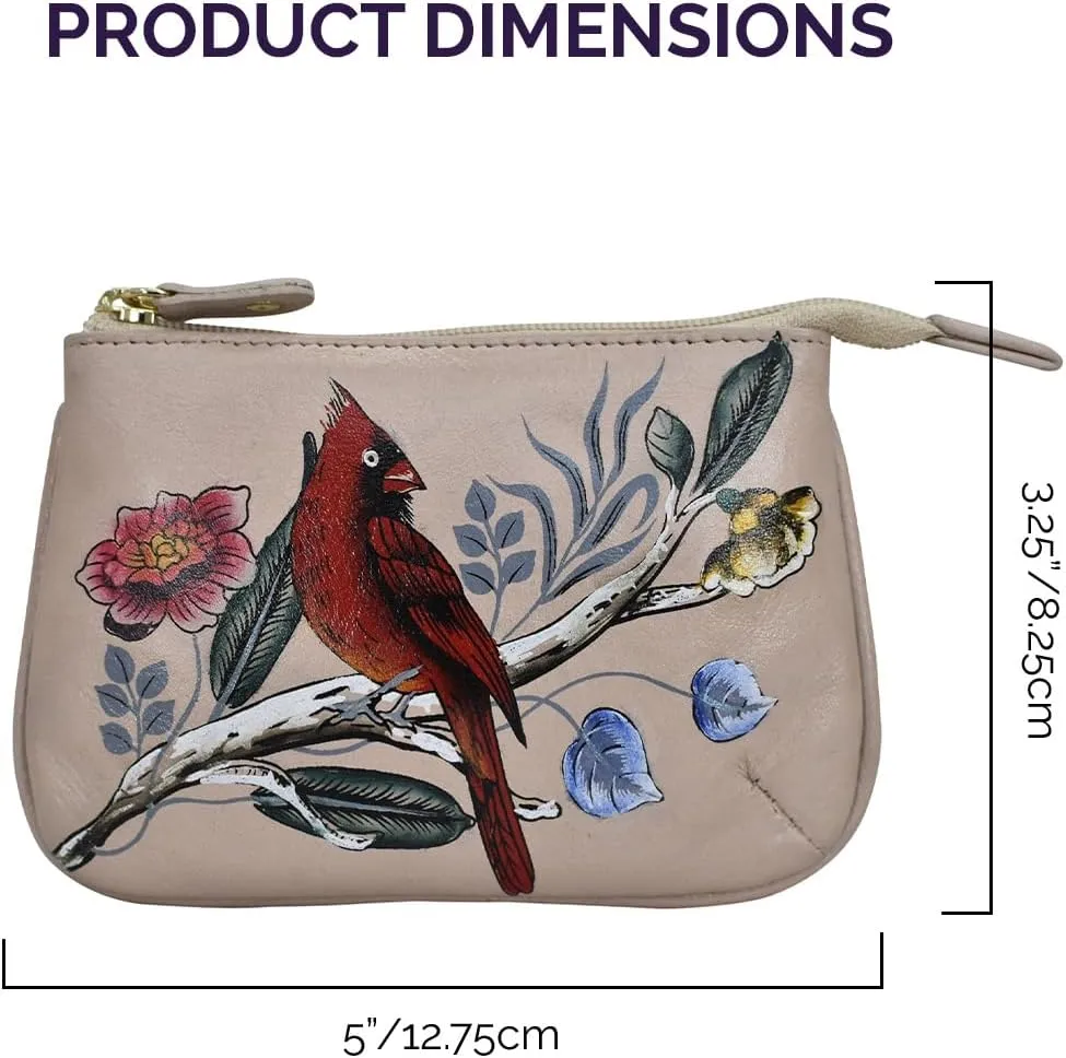 Anuschka Women’s Hand-Painted Genuine Leather Medium Zip Pouch - Coin and Key Pouch - Zippered, 2 Key Fobs