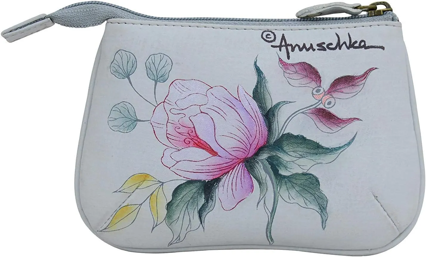 Anuschka Women’s Hand-Painted Genuine Leather Medium Zip Pouch - Coin and Key Pouch - Zippered, 2 Key Fobs