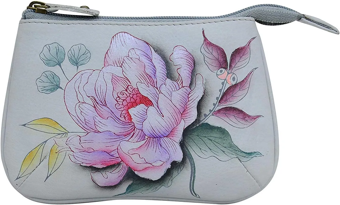 Anuschka Women’s Hand-Painted Genuine Leather Medium Zip Pouch - Coin and Key Pouch - Zippered, 2 Key Fobs