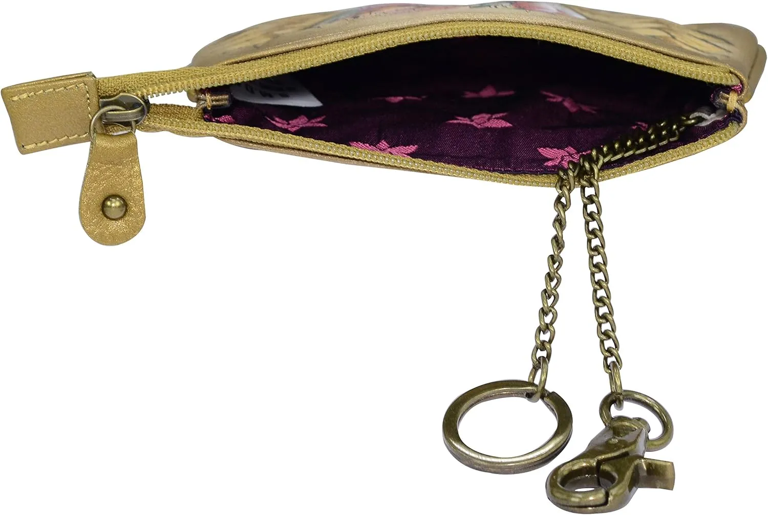 Anuschka Women’s Hand-Painted Genuine Leather Medium Zip Pouch - Coin and Key Pouch - Zippered, 2 Key Fobs
