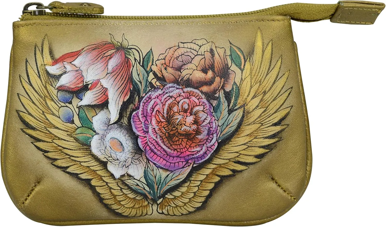 Anuschka Women’s Hand-Painted Genuine Leather Medium Zip Pouch - Coin and Key Pouch - Zippered, 2 Key Fobs