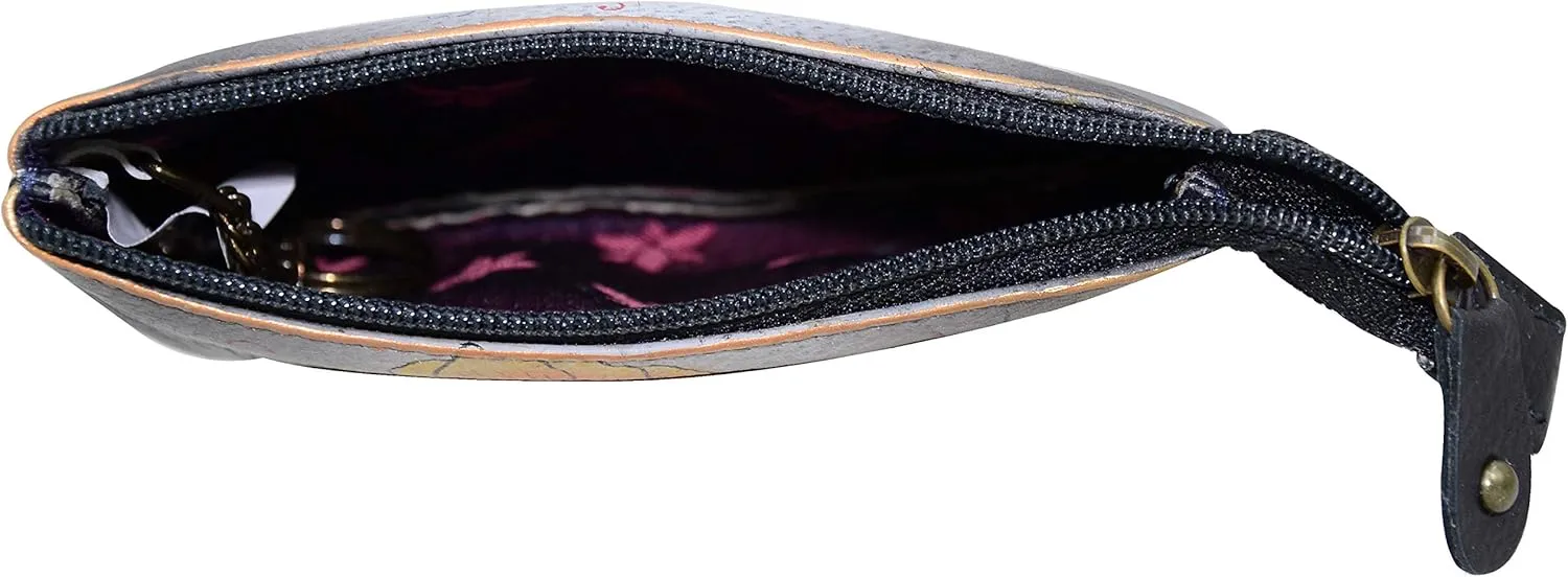 Anuschka Women’s Hand-Painted Genuine Leather Medium Zip Pouch - Coin and Key Pouch - Zippered, 2 Key Fobs
