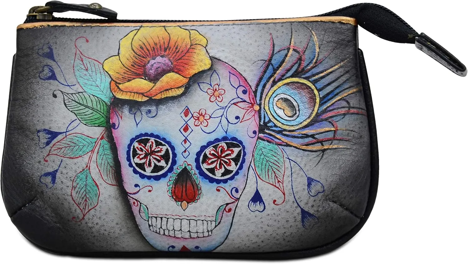 Anuschka Women’s Hand-Painted Genuine Leather Medium Zip Pouch - Coin and Key Pouch - Zippered, 2 Key Fobs