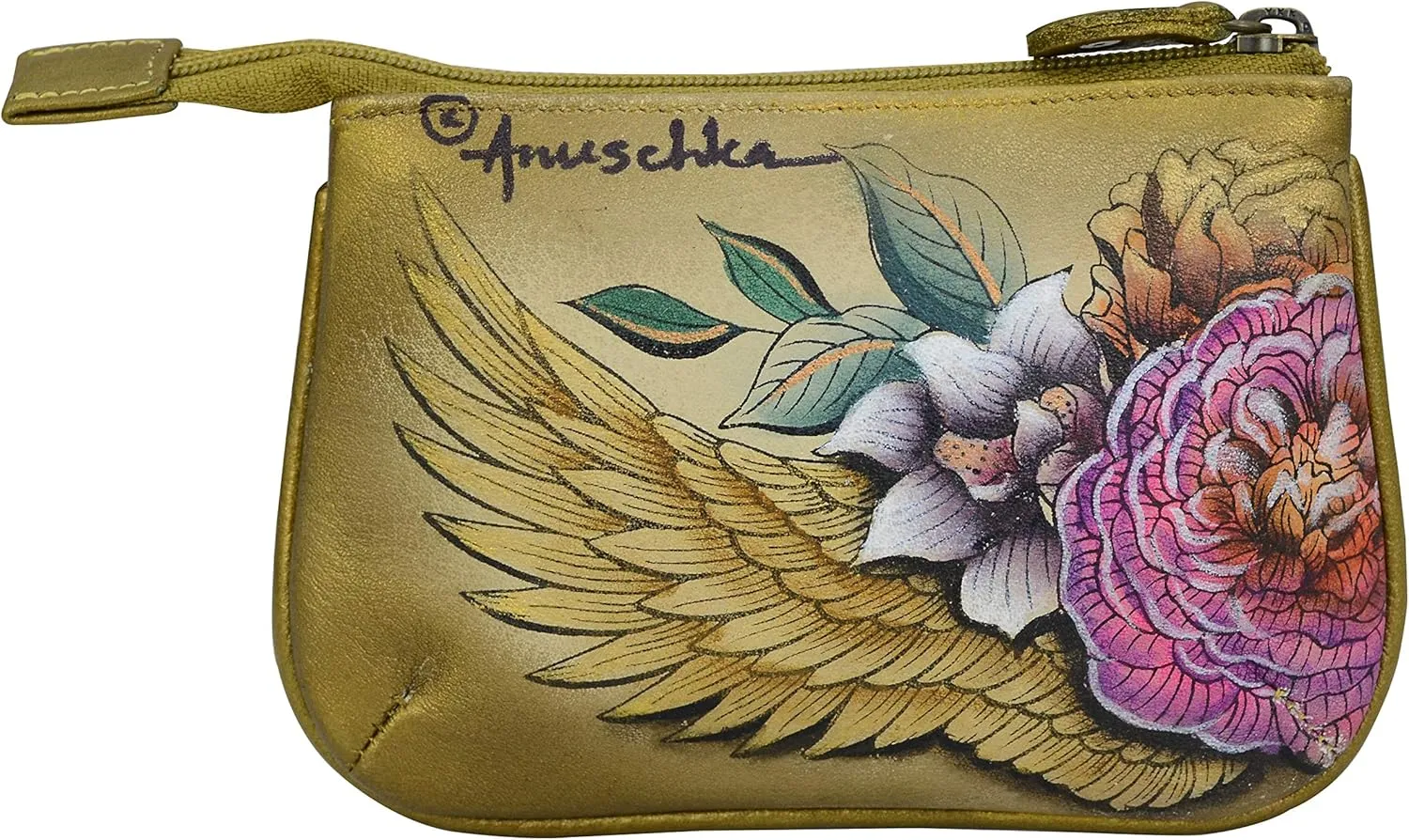 Anuschka Women’s Hand-Painted Genuine Leather Medium Zip Pouch - Coin and Key Pouch - Zippered, 2 Key Fobs