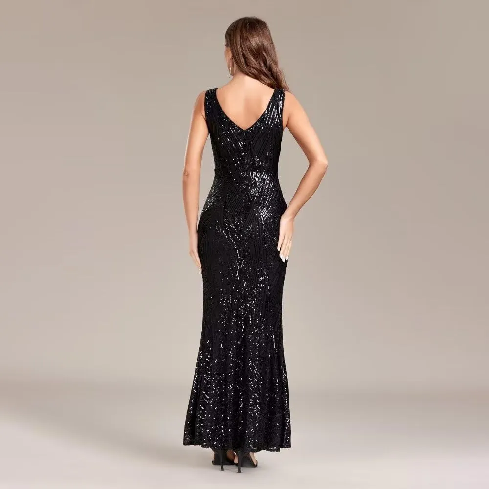 BITALY Sequin Mermaid Evening Dresses Scoop Neck Maxi Long Formal Dresses Cocktail Party Dress BI152
