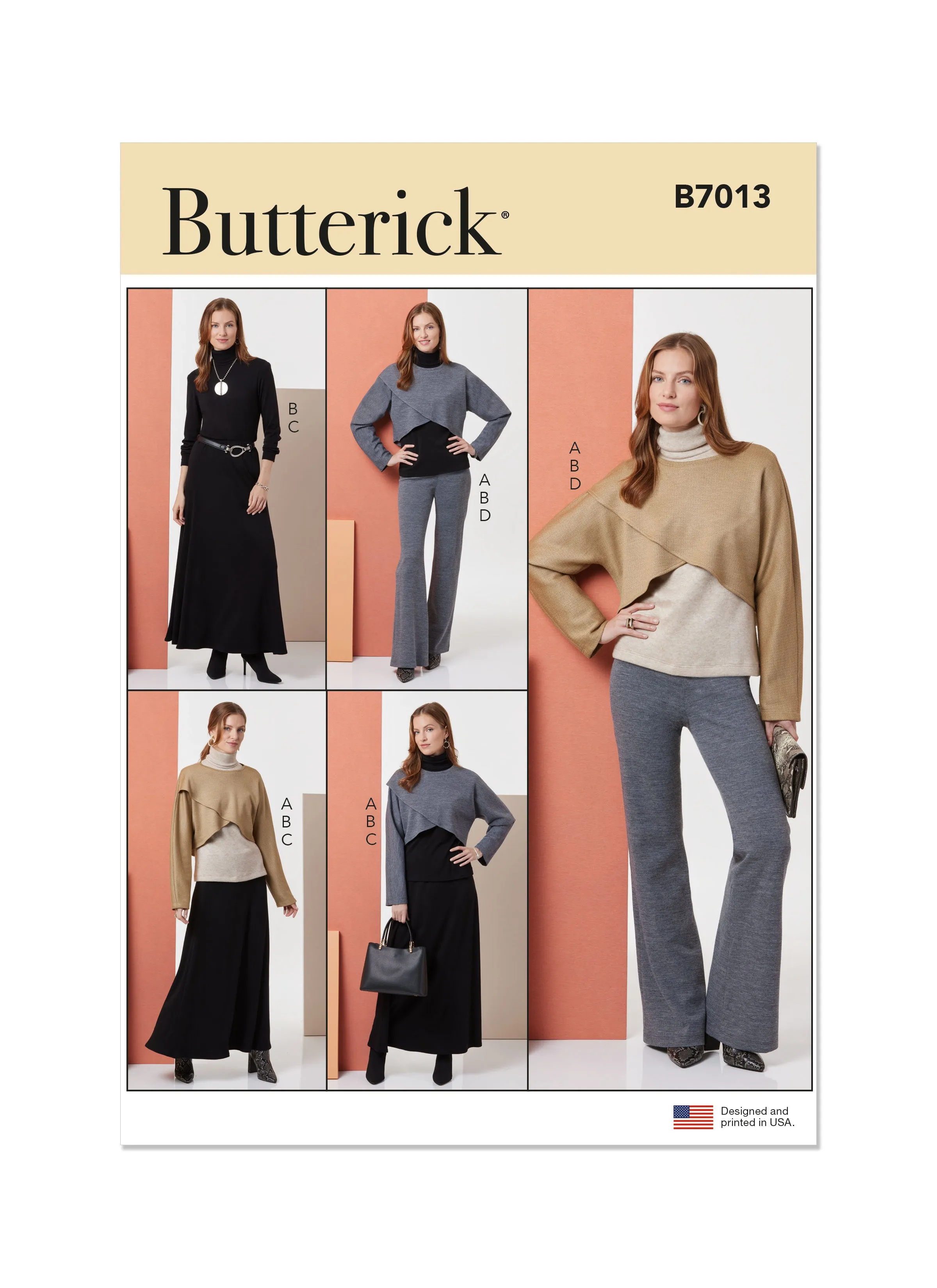 Butterick sewing pattern B7013 Misses' Knit Tops, Skirt, and Pants