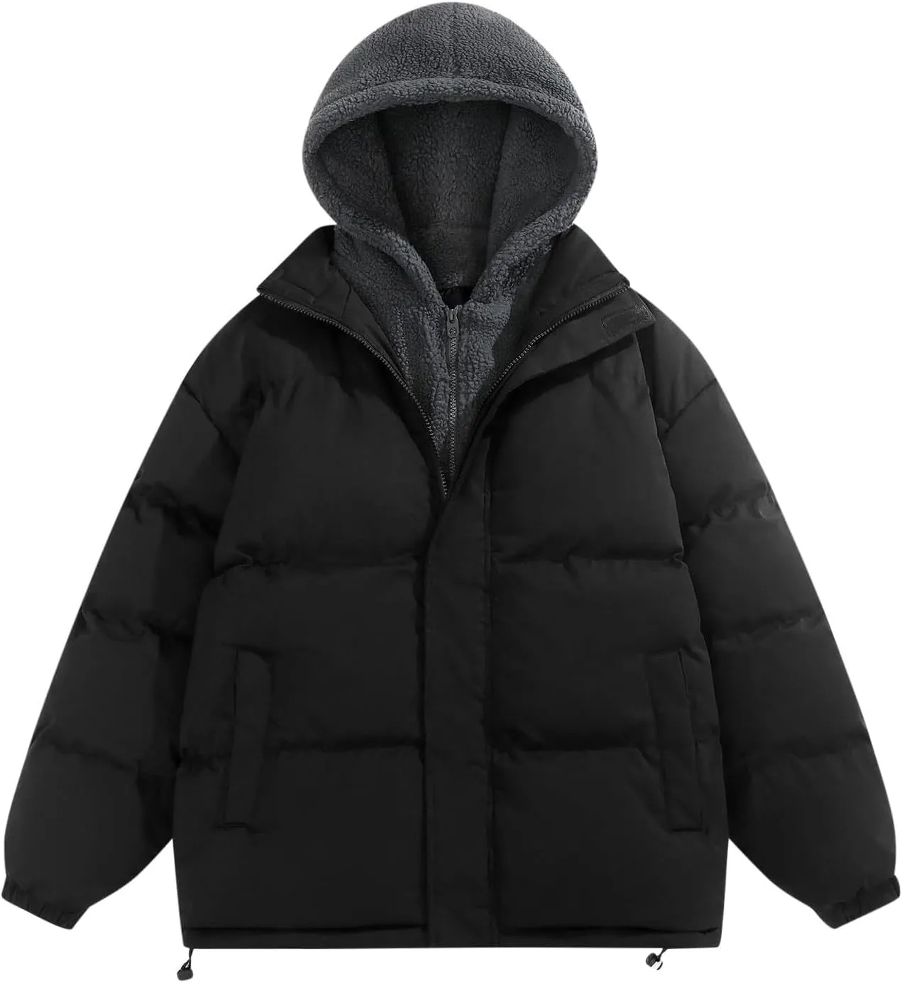 Cambkatl Men's Winter Hooded Puffer Coat Thicken Sherpa Fleece Patchwork Down Puffer Jacket Windproof Insulated Outerwear
