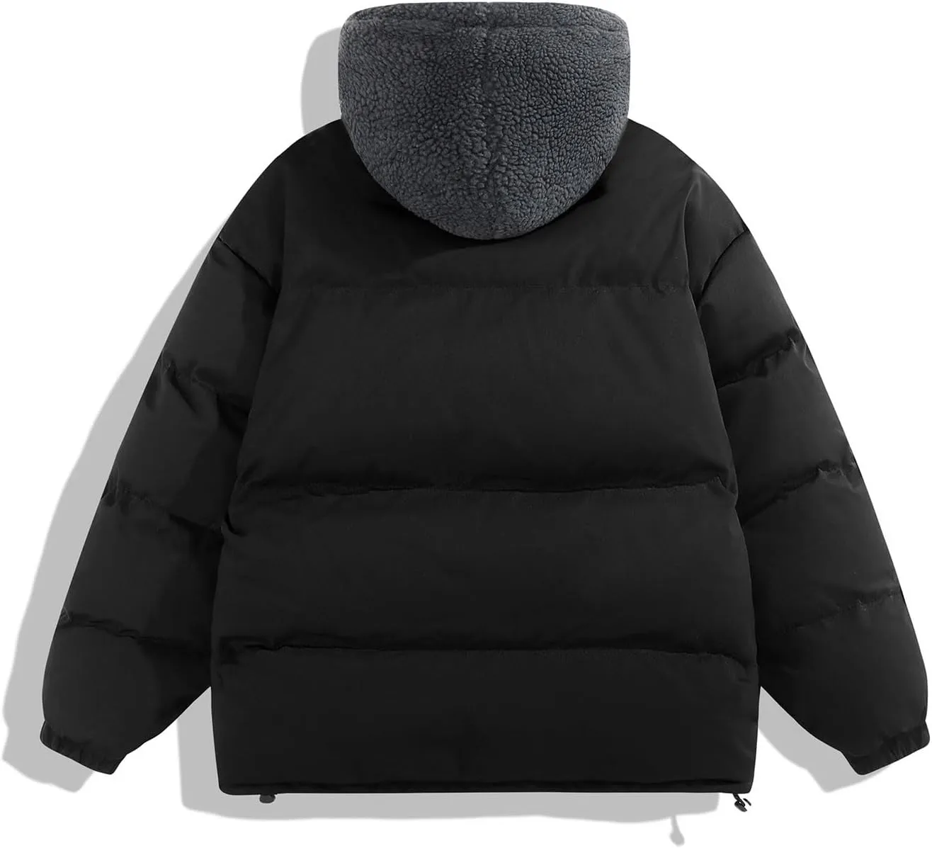 Cambkatl Men's Winter Hooded Puffer Coat Thicken Sherpa Fleece Patchwork Down Puffer Jacket Windproof Insulated Outerwear