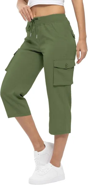 Cargo Capris for Women with Pockets Cropped Jogger Cargo Pants Plus Size Lightweight Capri Cargos Trousers