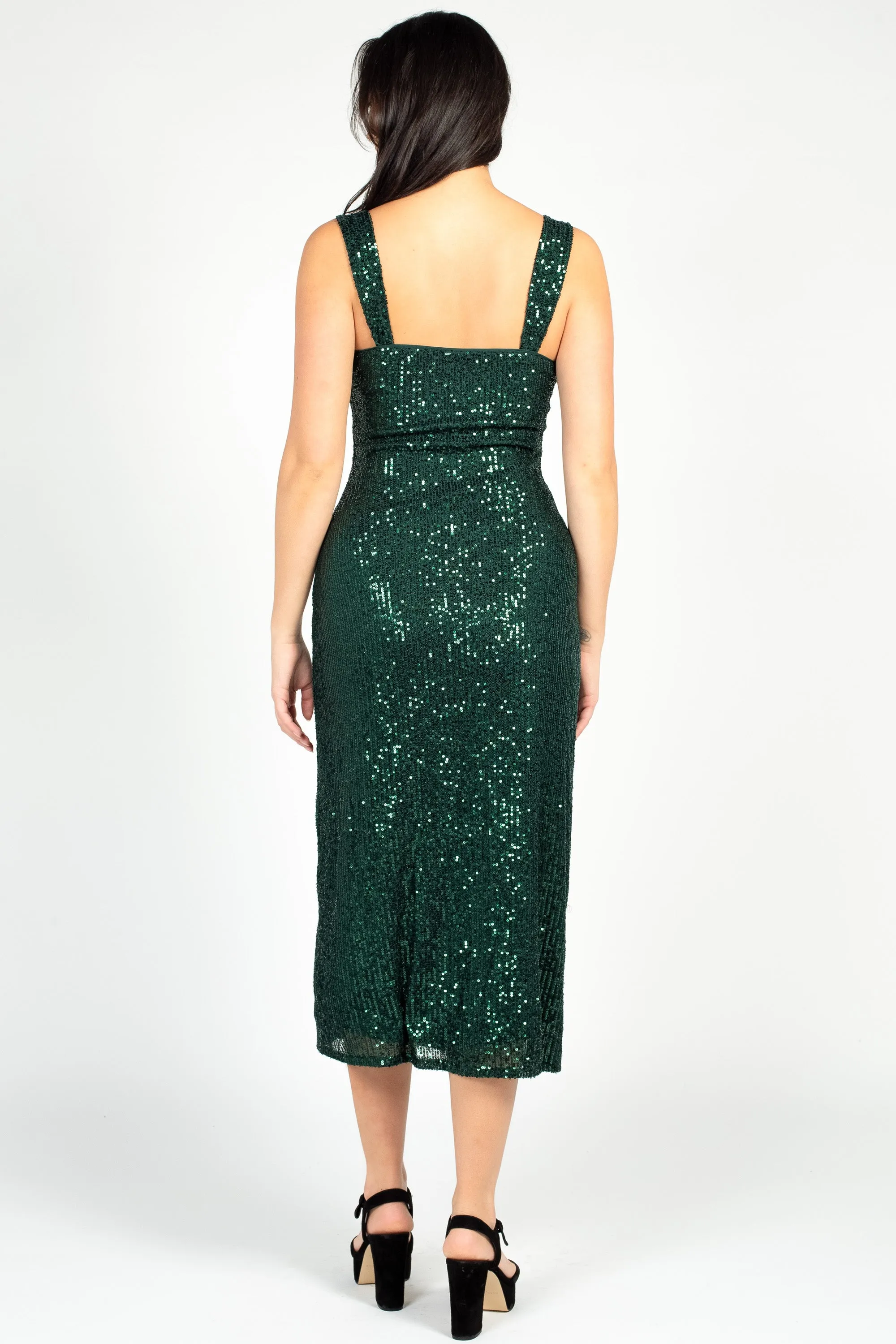 Evergreen Elegance Sequin Midi Dress
