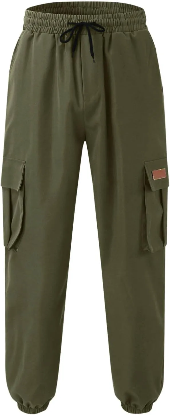 Finelylove Cargo Pants for Men Stretch Flex Sweatpants Relaxed Fit Elastic Waist Twill Work Pants Casual Tapered Joggers