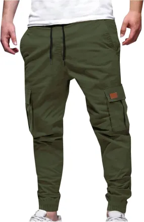 Finelylove Cargo Pants for Men Stretch Flex Sweatpants Relaxed Fit Elastic Waist Twill Work Pants Casual Tapered Joggers