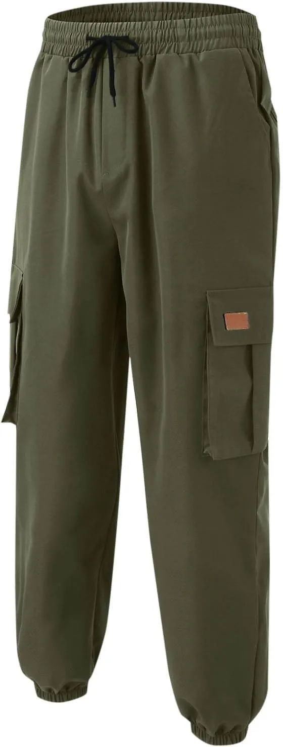 Finelylove Cargo Pants for Men Stretch Flex Sweatpants Relaxed Fit Elastic Waist Twill Work Pants Casual Tapered Joggers