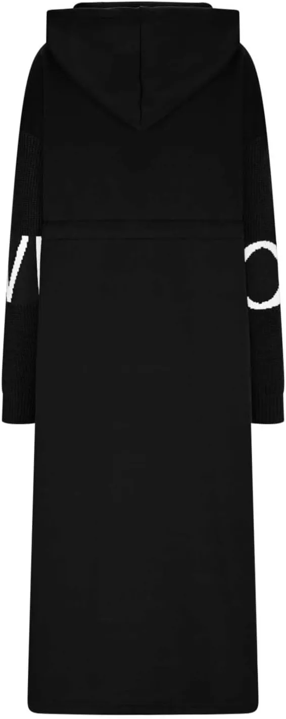 HGps8w Long Hoodies Jacket for Women Letter Knitted Patchwork Long Sleeve Casual Drawstring Waist Outerwear with Pockets