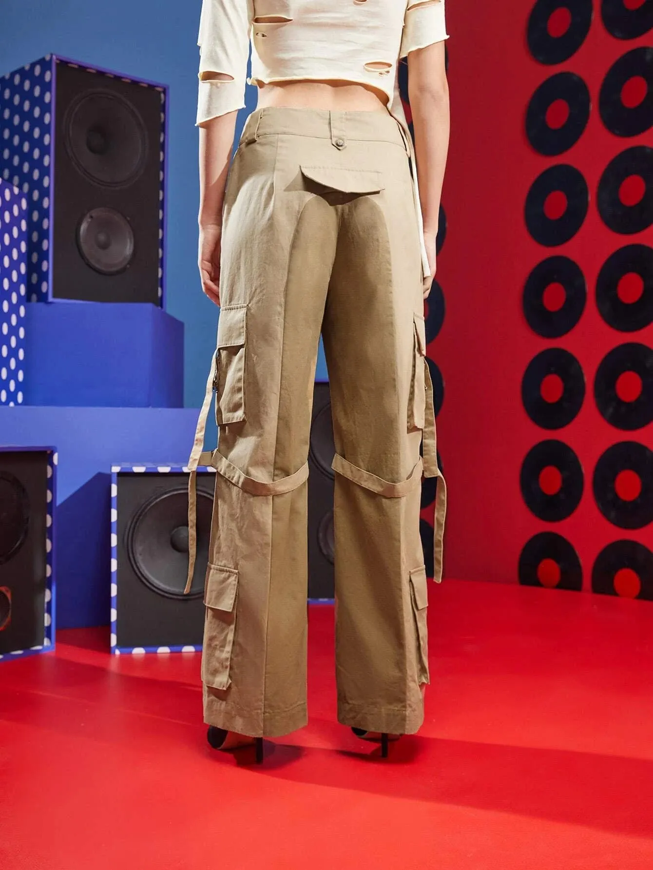 High Waist Buckle Strap Cargo Pant
