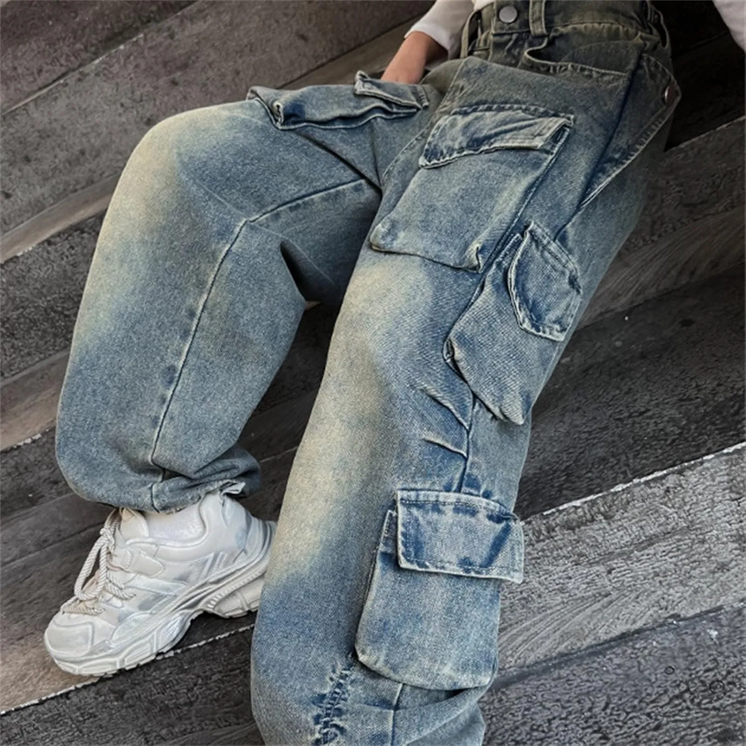 Kids Legging Pattern Kids Girls Ripped Distressed Washed Baggy Wide Leg Casual Jeans Size 5 16 Sweatpants Set for Girls