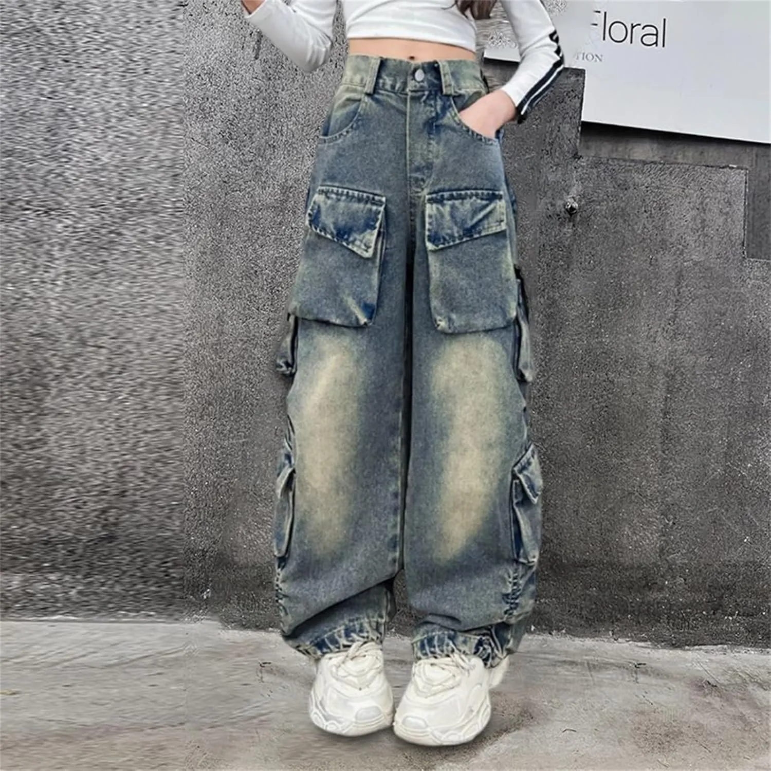 Kids Legging Pattern Kids Girls Ripped Distressed Washed Baggy Wide Leg Casual Jeans Size 5 16 Sweatpants Set for Girls