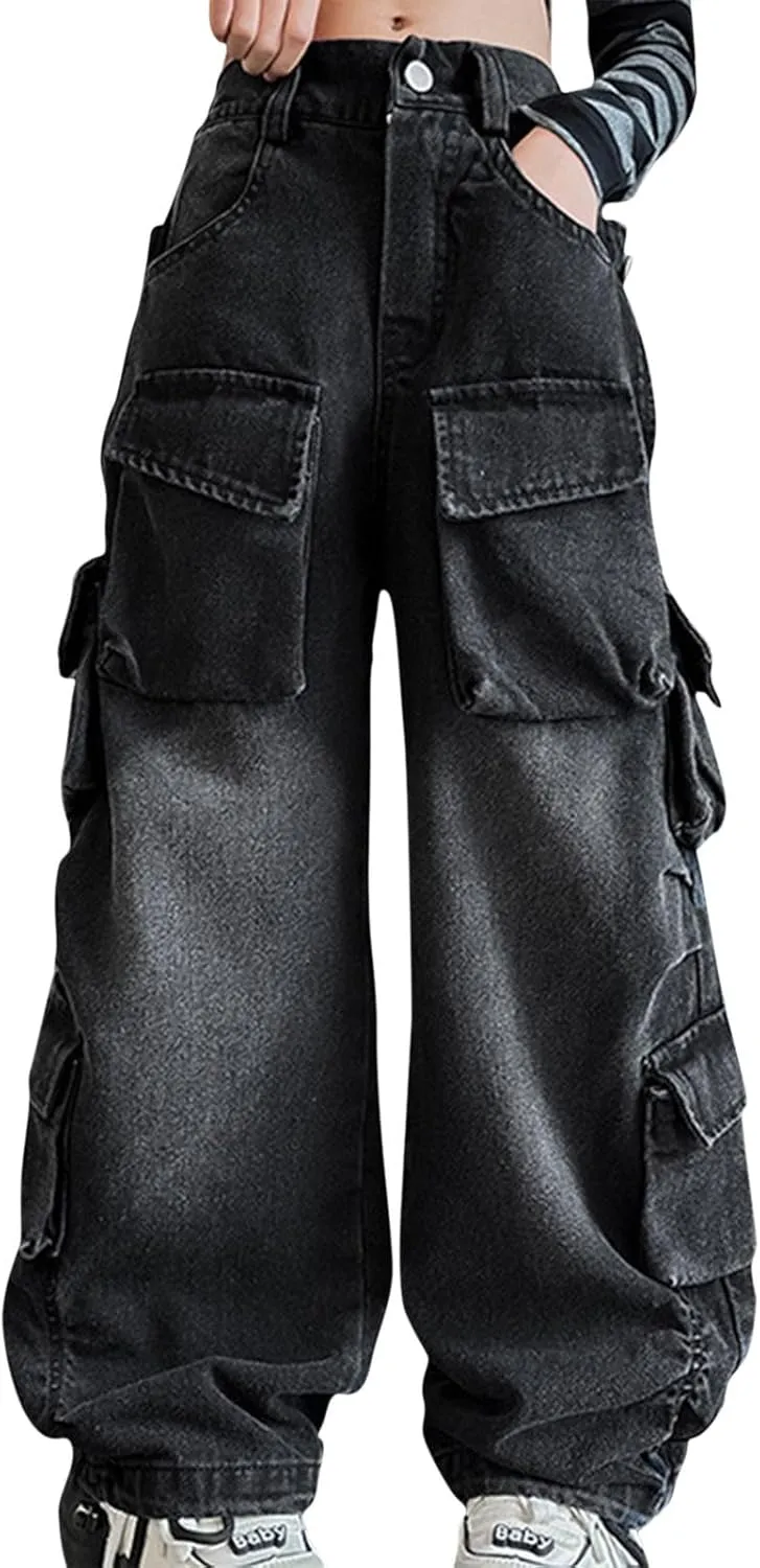 Kids Legging Pattern Kids Girls Ripped Distressed Washed Baggy Wide Leg Casual Jeans Size 5 16 Sweatpants Set for Girls