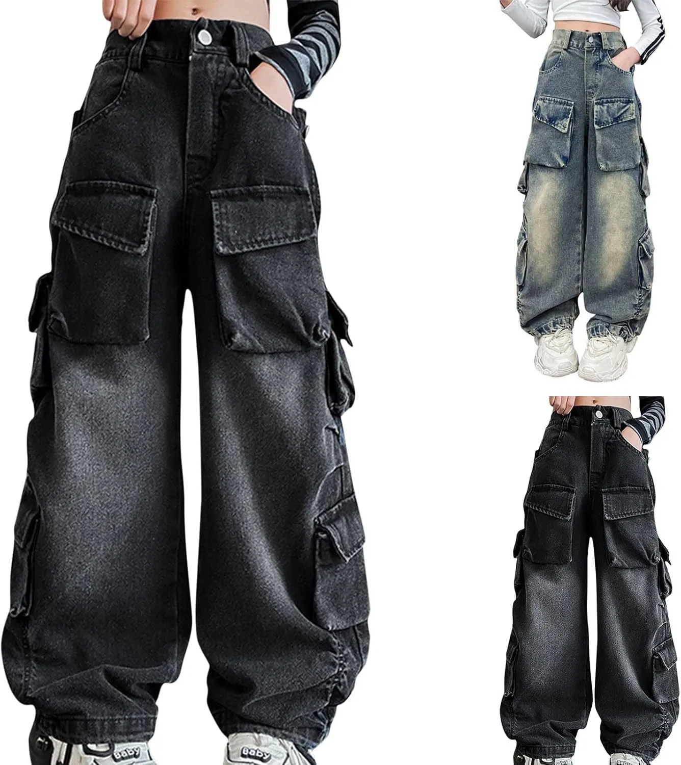 Kids Legging Pattern Kids Girls Ripped Distressed Washed Baggy Wide Leg Casual Jeans Size 5 16 Sweatpants Set for Girls
