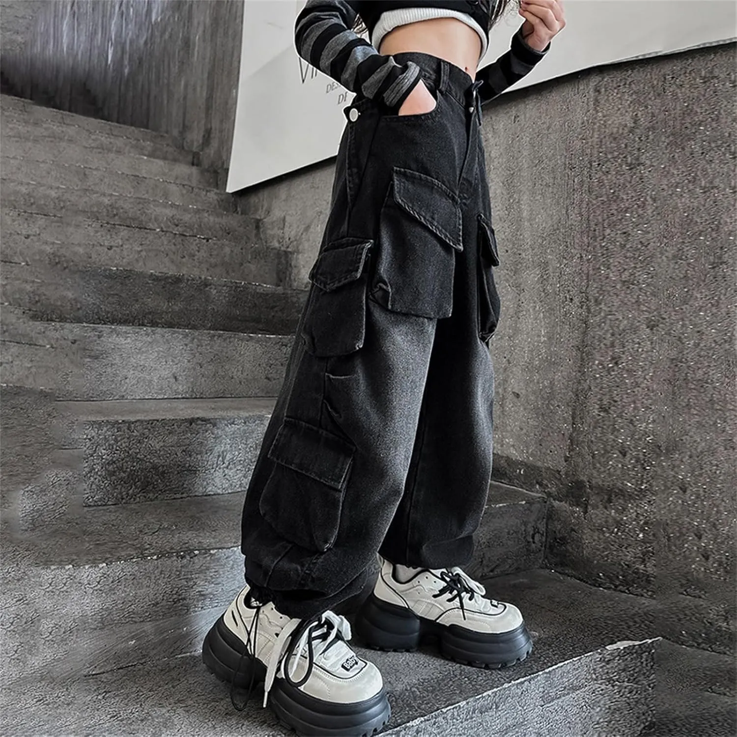 Kids Legging Pattern Kids Girls Ripped Distressed Washed Baggy Wide Leg Casual Jeans Size 5 16 Sweatpants Set for Girls