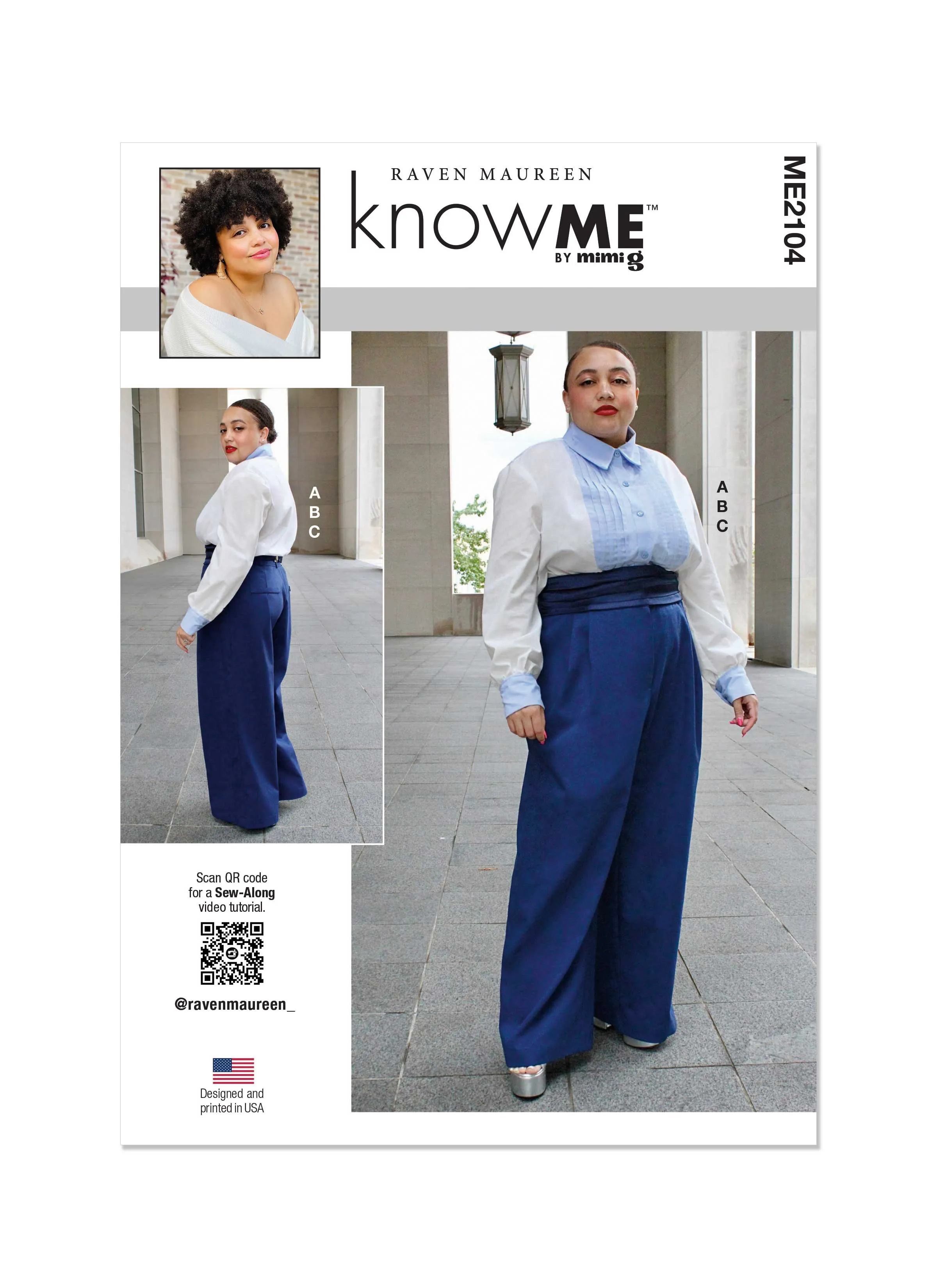 Know Me sewing pattern KM2104 Misses' Shirt and Trousers by Raven Maureen