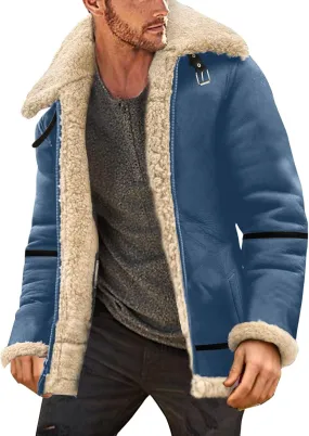 LCMTWX Men's Thick Thermal Winter Jacket Single-breasted Solid Color Lapel Long Sleeve Coat Cardigan Plush Mens Puffer