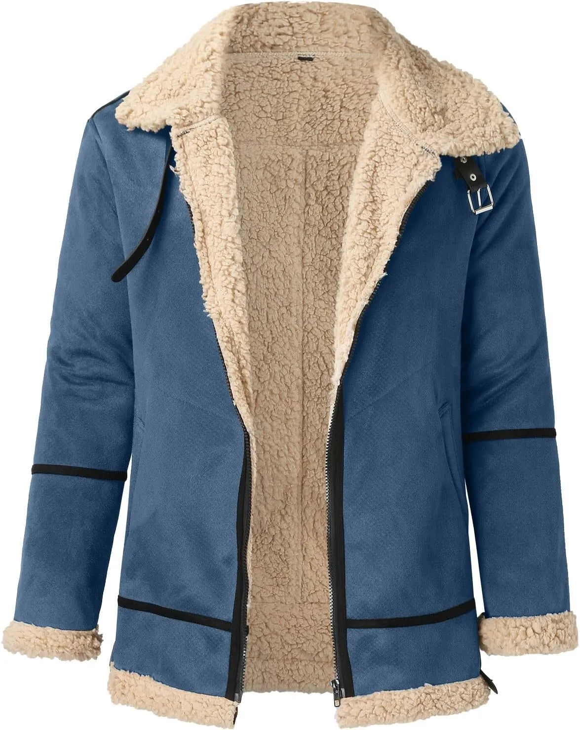 LCMTWX Men's Thick Thermal Winter Jacket Single-breasted Solid Color Lapel Long Sleeve Coat Cardigan Plush Mens Puffer