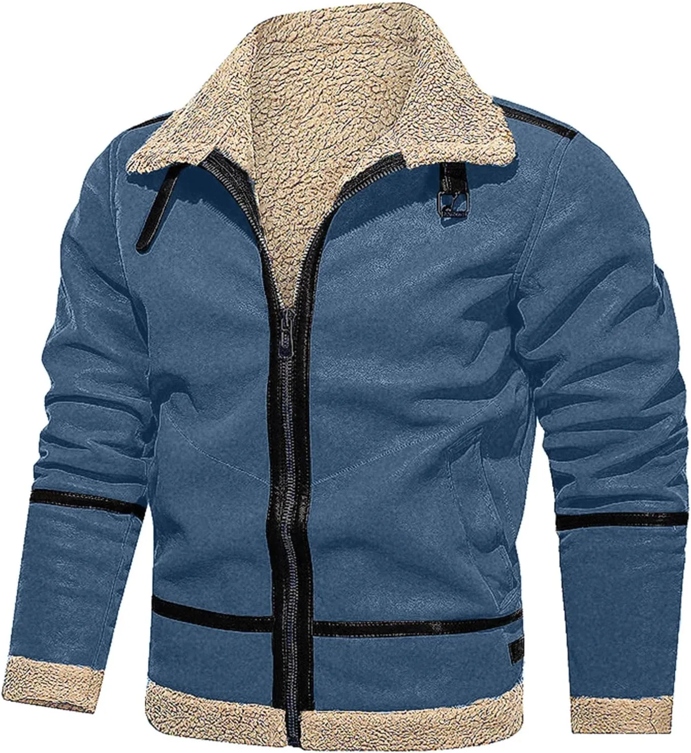 LCMTWX Men's Thick Thermal Winter Jacket Single-breasted Solid Color Lapel Long Sleeve Coat Cardigan Plush Mens Puffer