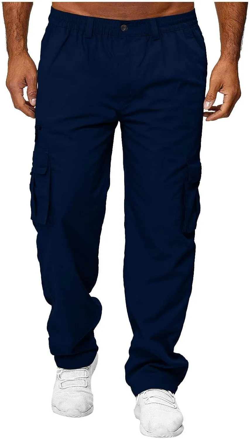 Lightweight Cargo Pants for Men with Multi Pockets Straight Work Pants Fitness Trousers Baggy Hiking Sweatpants