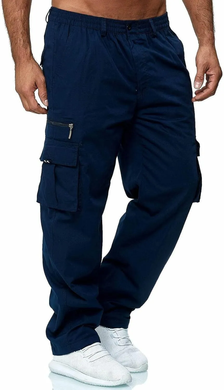 Lightweight Cargo Pants for Men with Multi Pockets Straight Work Pants Fitness Trousers Baggy Hiking Sweatpants