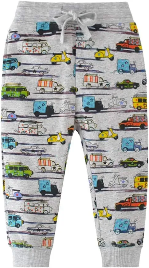 Little Boys Cartoon Pattern Cotton Drawstring Elastic Sweatpants Sport Jogger Pants with Pocket