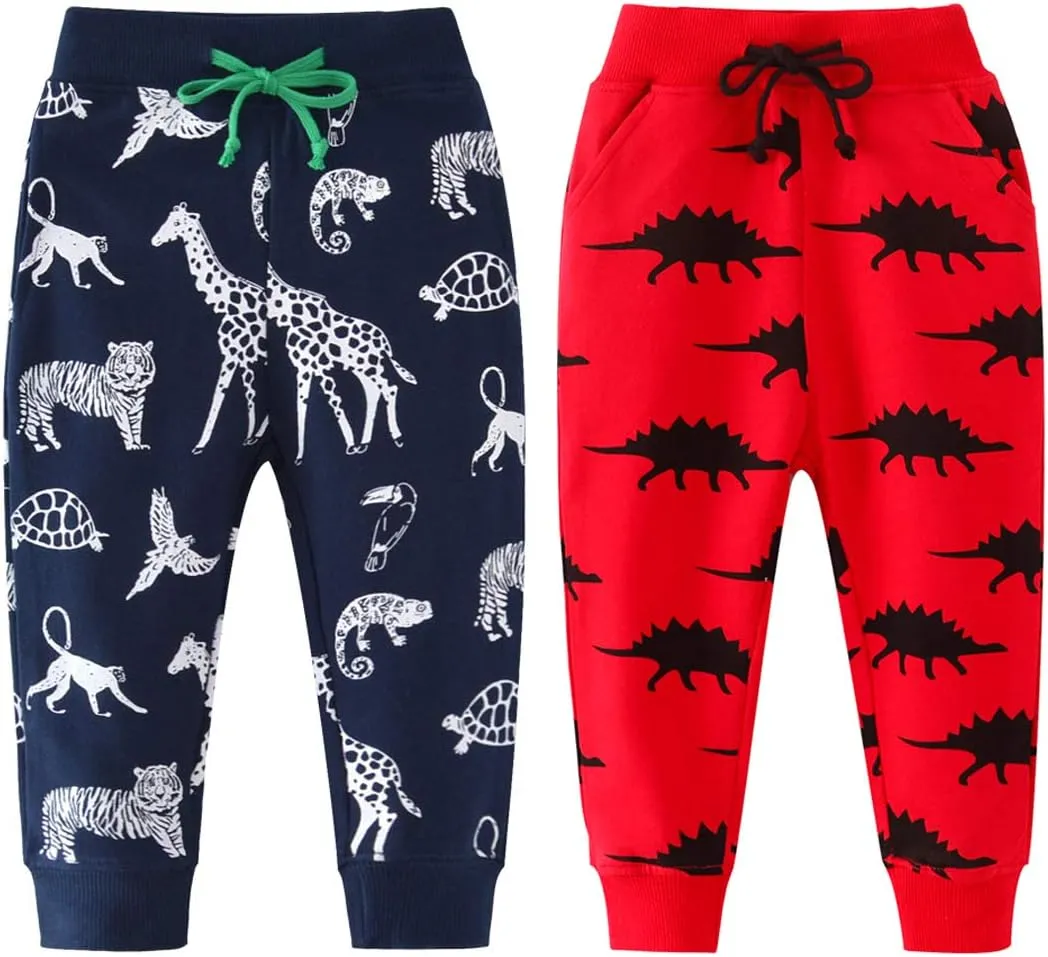 Little Boys Cartoon Pattern Cotton Drawstring Elastic Sweatpants Sport Jogger Pants with Pocket