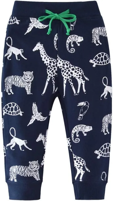 Little Boys Cartoon Pattern Cotton Drawstring Elastic Sweatpants Sport Jogger Pants with Pocket