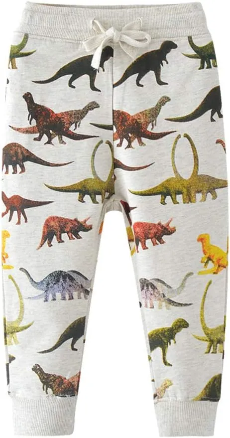 Little Boys Cartoon Pattern Cotton Drawstring Elastic Sweatpants Sport Jogger Pants with Pocket