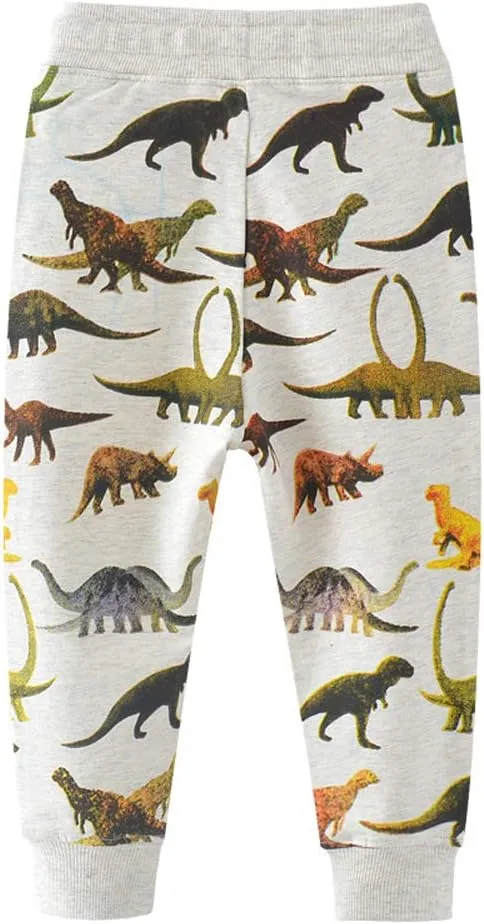 Little Boys Cartoon Pattern Cotton Drawstring Elastic Sweatpants Sport Jogger Pants with Pocket
