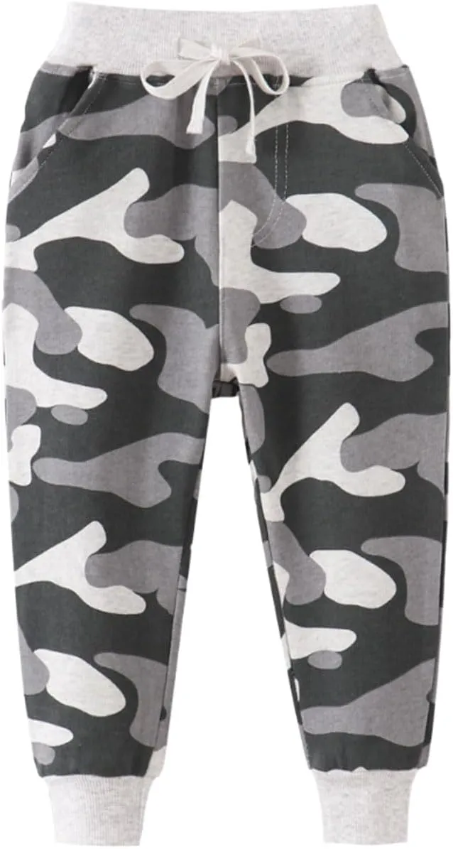 Little Boys Cartoon Pattern Cotton Drawstring Elastic Sweatpants Sport Jogger Pants with Pocket
