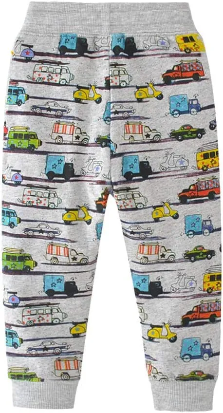 Little Boys Cartoon Pattern Cotton Drawstring Elastic Sweatpants Sport Jogger Pants with Pocket