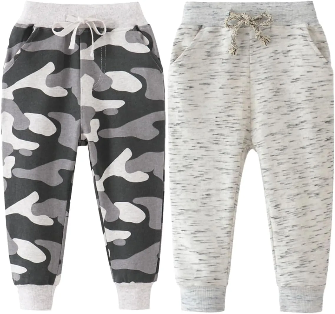 Little Boys Cartoon Pattern Cotton Drawstring Elastic Sweatpants Sport Jogger Pants with Pocket