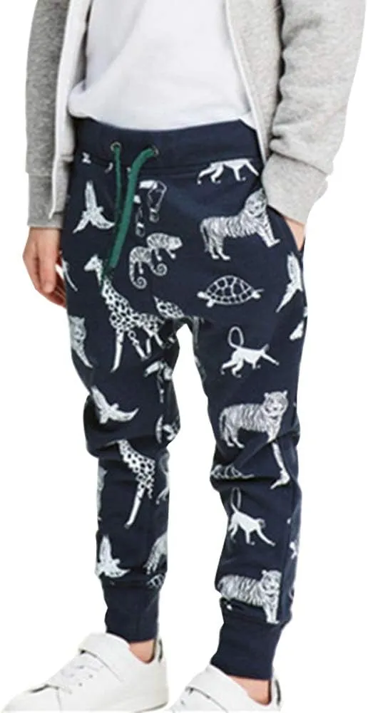 Little Boys Cartoon Pattern Cotton Drawstring Elastic Sweatpants Sport Jogger Pants with Pocket
