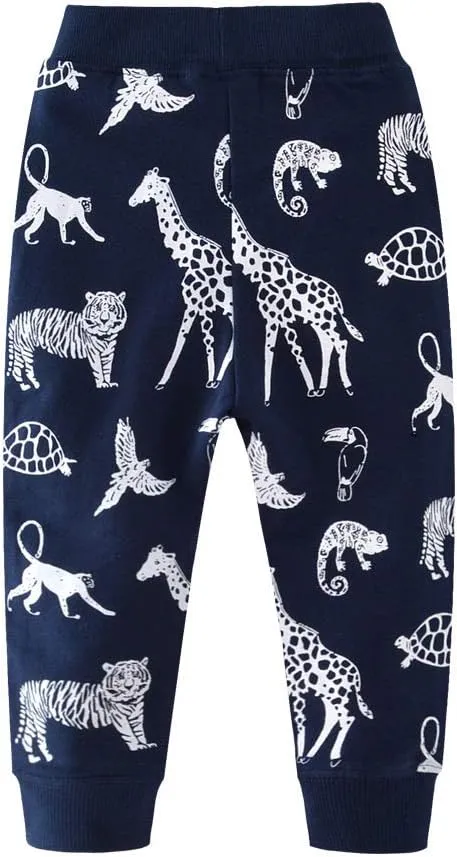 Little Boys Cartoon Pattern Cotton Drawstring Elastic Sweatpants Sport Jogger Pants with Pocket
