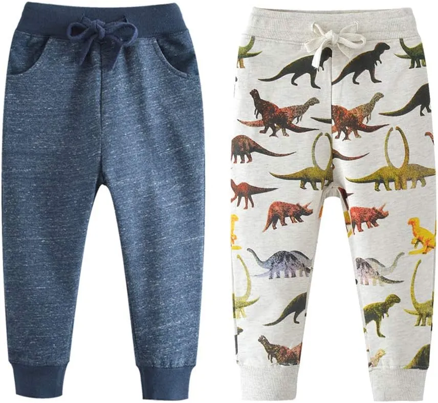 Little Boys Cartoon Pattern Cotton Drawstring Elastic Sweatpants Sport Jogger Pants with Pocket