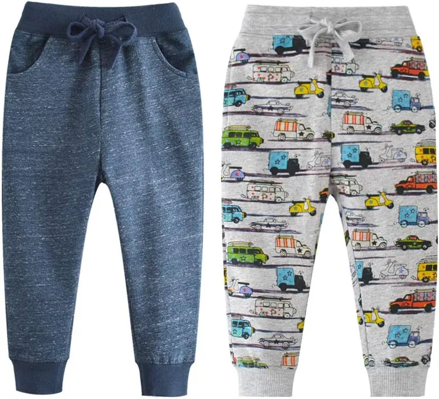 Little Boys Cartoon Pattern Cotton Drawstring Elastic Sweatpants Sport Jogger Pants with Pocket