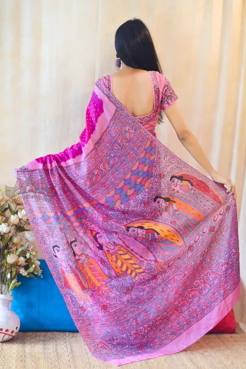 Madhubani Paints Handpainted Madhubani 'Sita Swayambar' Tussar Silk Blouse