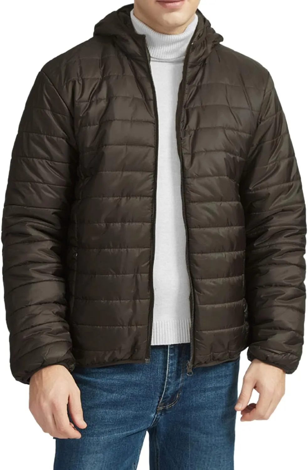 Men Puffer Jacket with Hood Ultra Lightweight Packable Quilted Hooded Bubble Down Jackets Winter Insulated Thick Outwear