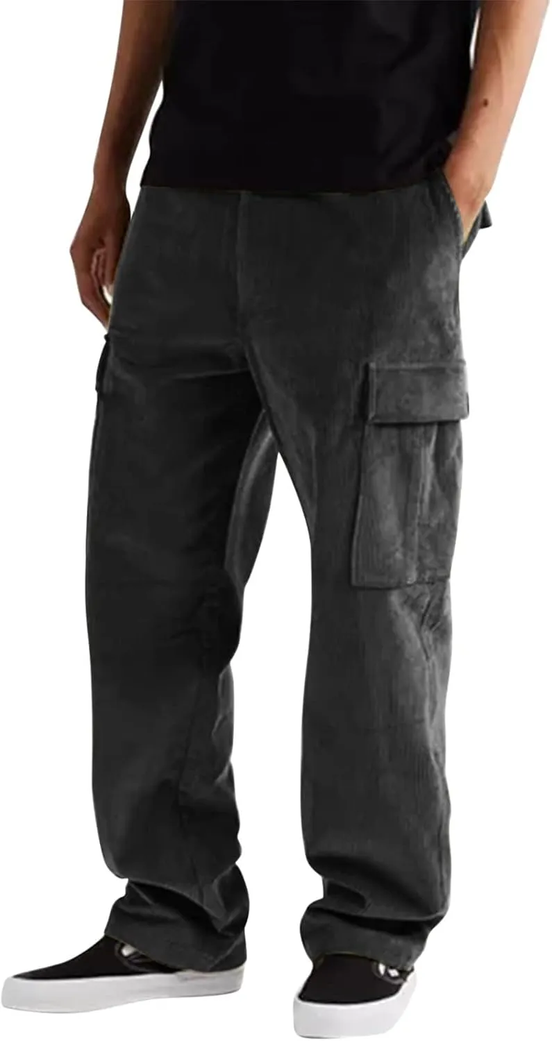 Men's Cargo Pants High Street Leisure Loose Sports Running Solid Color Lace Up Cargo Mens Outdoor Hiking Cargo Pants