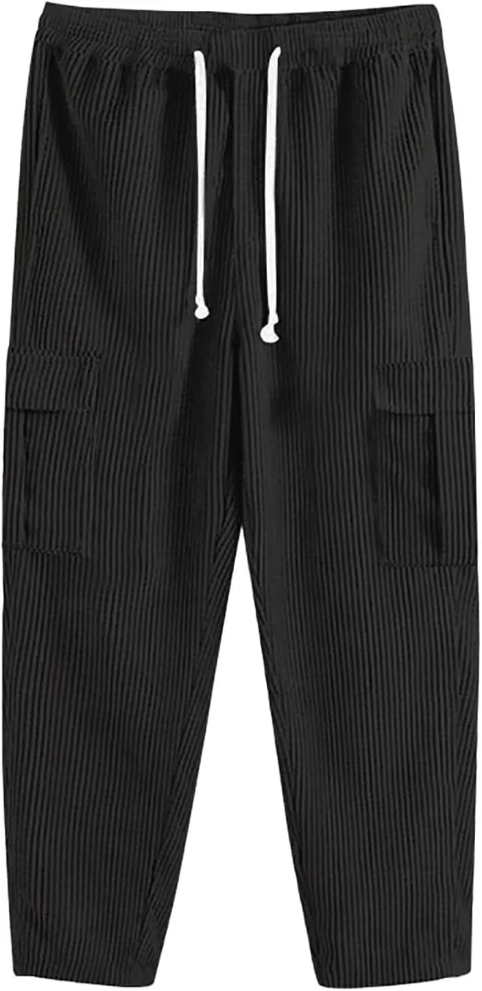 Men's Cargo Pants High Street Leisure Loose Sports Running Solid Color Lace Up Cargo Mens Outdoor Hiking Cargo Pants