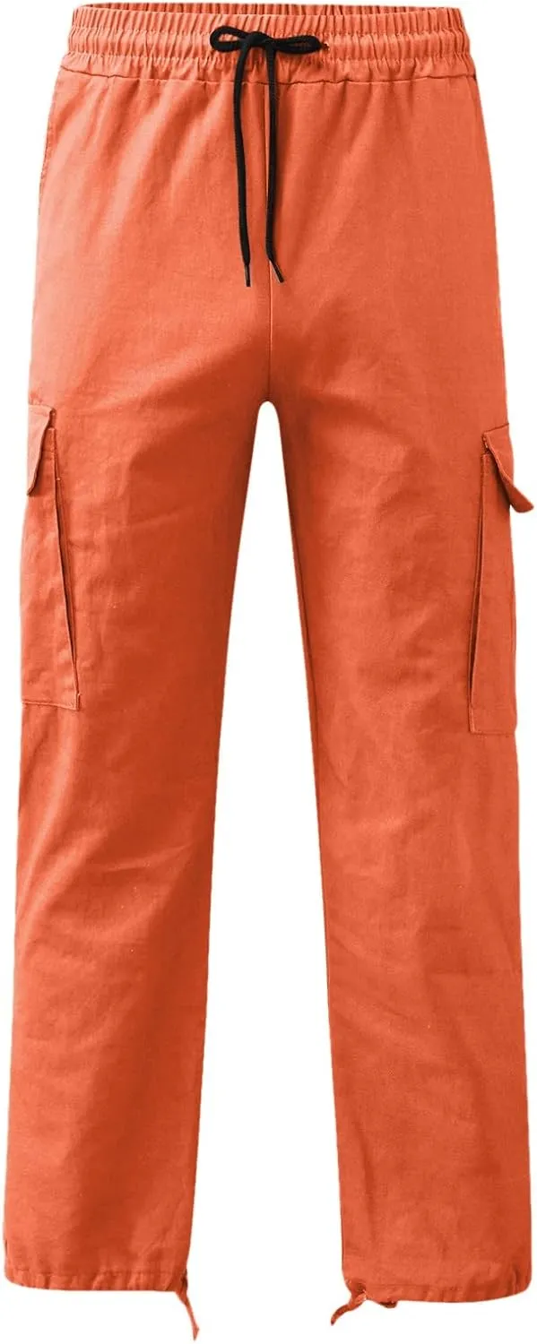 Men's Cargo Sweatpants Heavyweight Fleece Joggers Loose Fit Open Bottom Workout Athletic Pants with Pockets