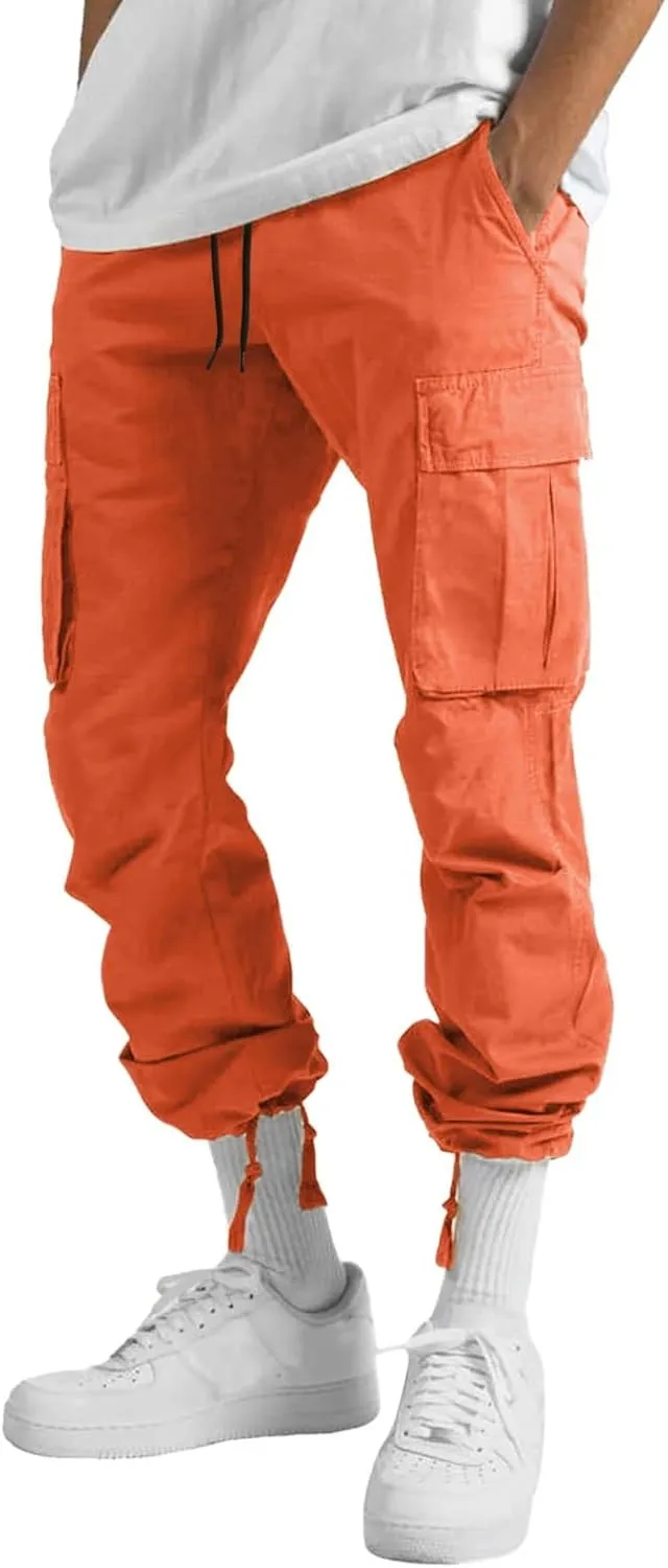 Men's Cargo Sweatpants Heavyweight Fleece Joggers Loose Fit Open Bottom Workout Athletic Pants with Pockets