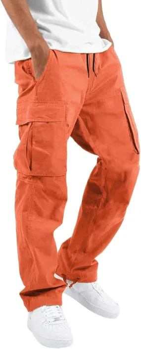 Men's Cargo Sweatpants Heavyweight Fleece Joggers Loose Fit Open Bottom Workout Athletic Pants with Pockets