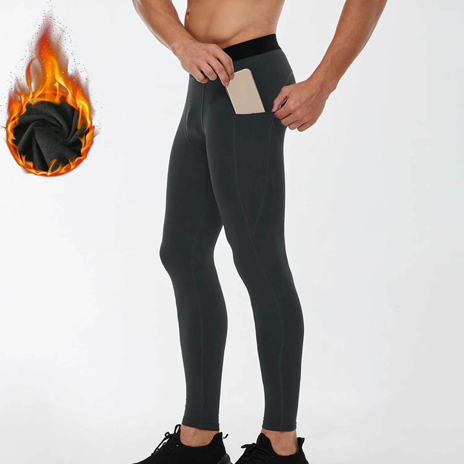 Men's Compression Pants Athletic Running Leggings Workout Tights Fleece Lined Base Layer Sports Underpants Trousers